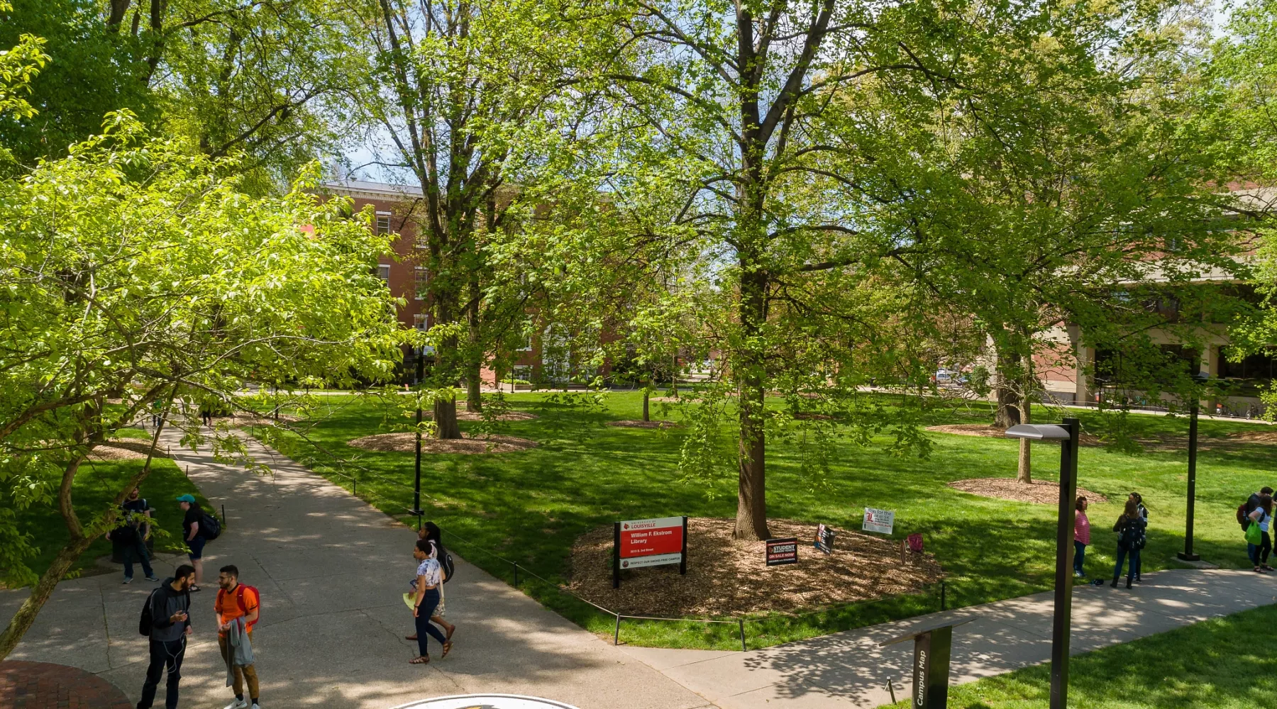 Ekstrom Library and Quad with students
