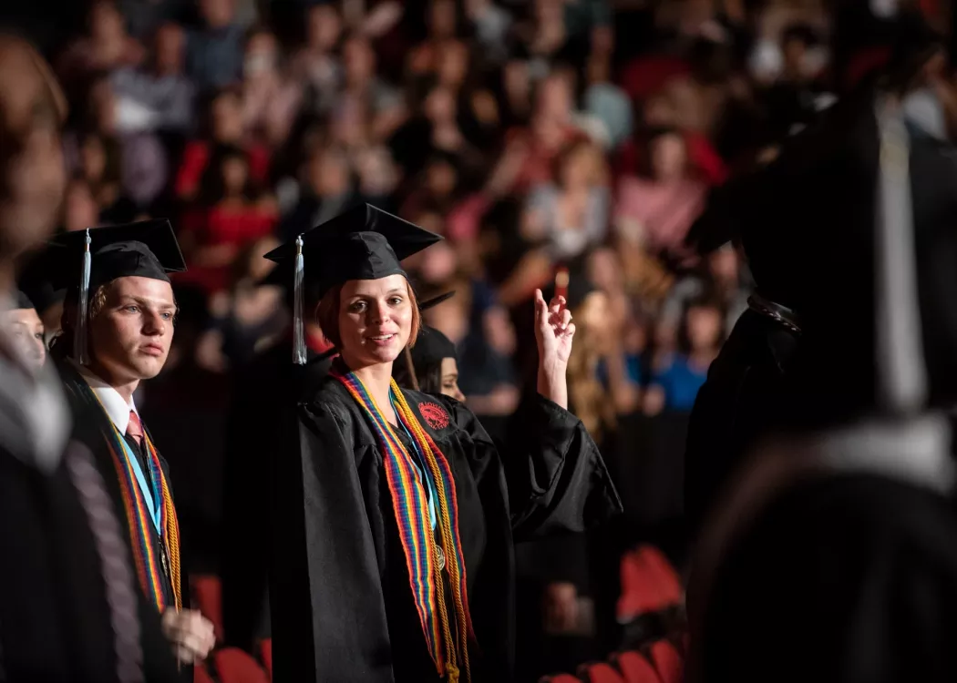 Two graduates on graduation day