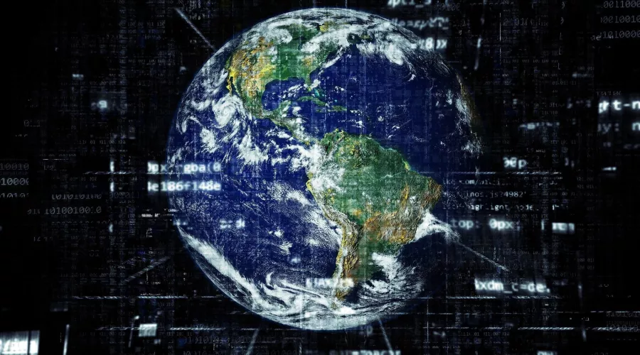 Earth seen from space with digital data overlay.